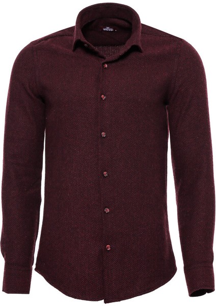 Koyu Bordo Desensiz Slimfit Oduncu Gömlek