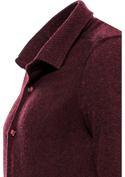 Koyu Bordo Desensiz Slimfit Oduncu Gömlek modelleri