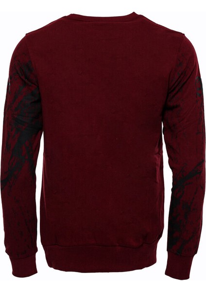 Bordo Taşlı Baskılı Sweatshirt