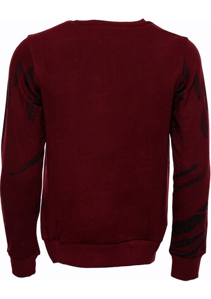 Bordo Taşlı Baskılı Bsiklet Yaka Sweatshirt modelleri