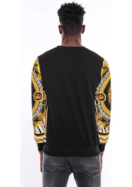 Siyah Üzerine Taşlı Baskılı Bisiklet Yaka Sweatshirt fırsatları