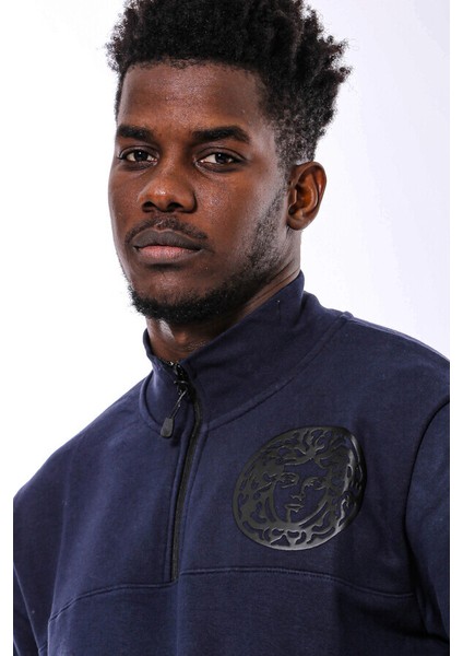 Lacivert Fermuarlı Baskılı Sweatshirt fiyatları