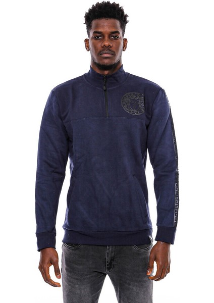 Lacivert Fermuarlı Baskılı Sweatshirt modelleri