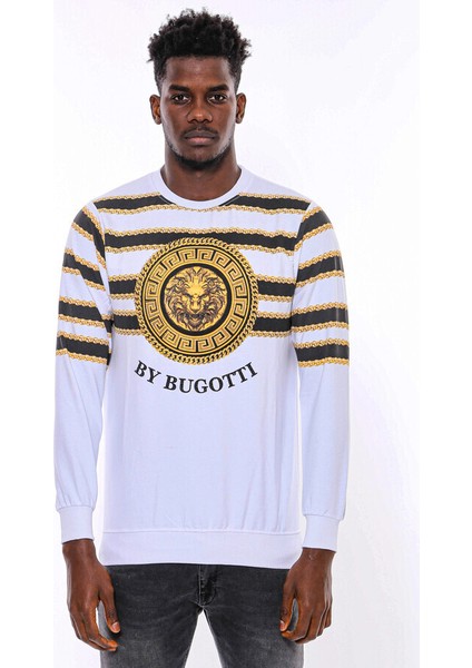 Beyaz Baskılı Taşlı Bisiklet Yaka Sweatshirt fırsatları