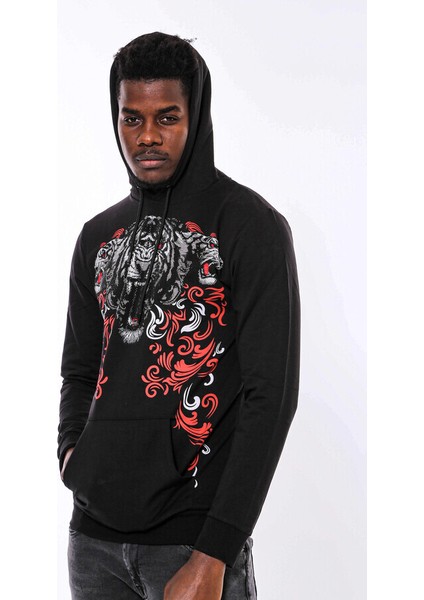 Siyah Kapşonlu Baskılı Sweatshirt fiyatları