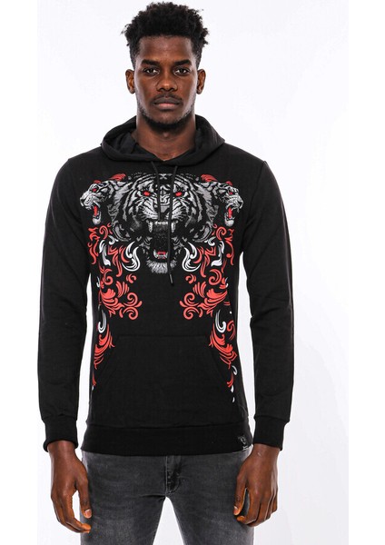 Siyah Kapşonlu Baskılı Sweatshirt fırsatları