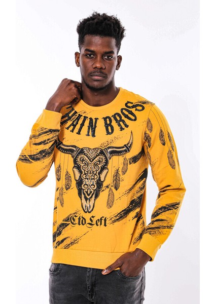 Hardal Baskılı Taşlı Bisiklet Yaka Sweatshirt fiyatları