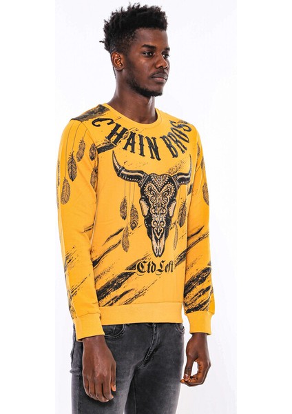 Hardal Baskılı Taşlı Bisiklet Yaka Sweatshirt indirimleri