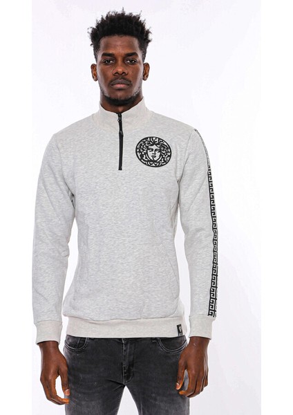 Gri Fermuarlı Baskılı Sweatshirt fiyatları