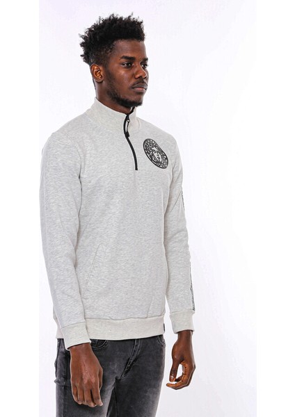 Gri Fermuarlı Baskılı Sweatshirt modelleri