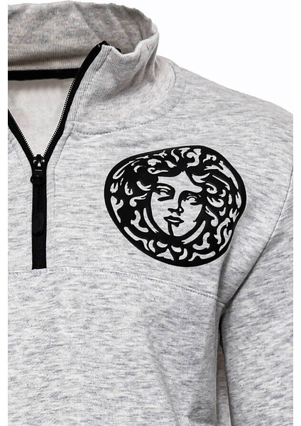 Gri Fermuarlı Baskılı Sweatshirt fırsatları