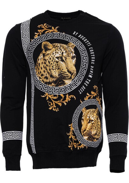 Siyah Taşlı Desenli Sweatshirt