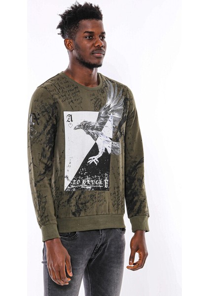 Yeşil Baskılı Taşlı Bisiklet Yaka Sweatshirt indirimleri