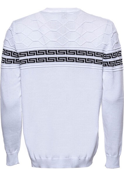 Beyaz Üzerine Desenli Bisiklet Yaka Triko fiyatları