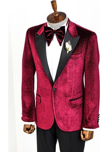 Bordo Simli Slimfit Damatlık Ceket fırsatları
