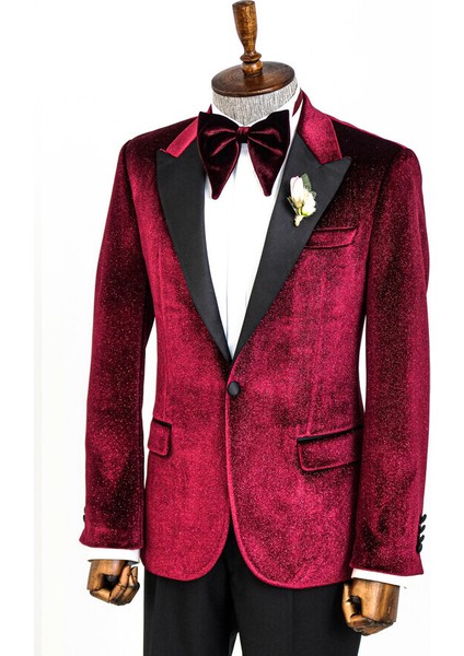 Bordo Simli Slimfit Damatlık Ceket indirimleri