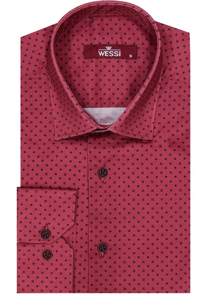 Bordo Desenli Slim Fit Gömlek
