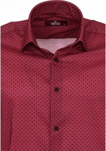 Bordo Desenli Slim Fit Gömlek modelleri
