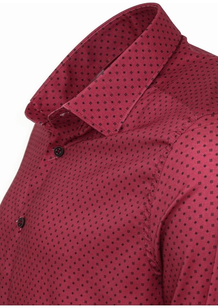Bordo Desenli Slim Fit Gömlek fırsatları