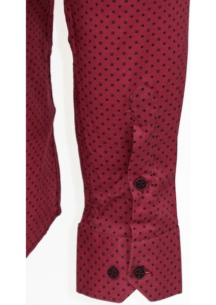 Bordo Desenli Slim Fit Gömlek indirimleri