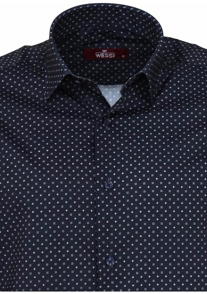 Lacivert Desenli Slim Fit Gömlek modelleri