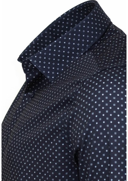 Lacivert Desenli Slim Fit Gömlek fırsatları