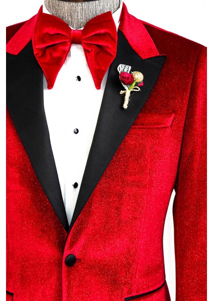 Bordo Sivri Yaka Simli Slimfit Damatlık Ceket