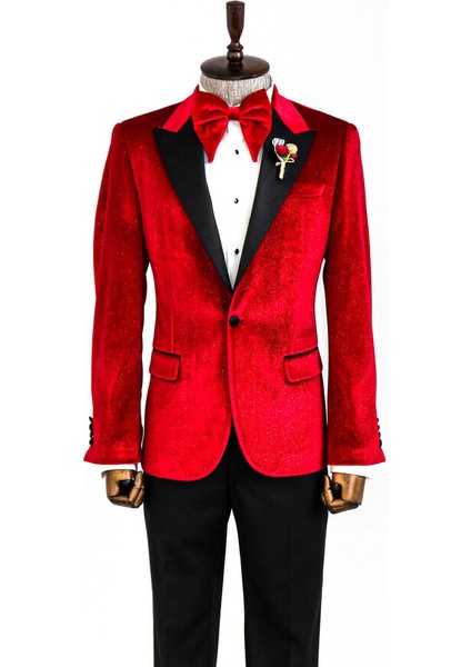 Bordo Sivri Yaka Simli Slimfit Damatlık Ceket