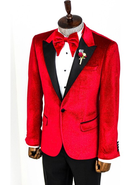 Bordo Sivri Yaka Simli Slimfit Damatlık Ceket