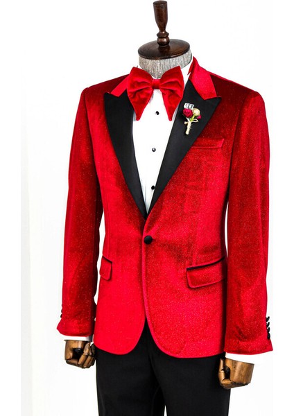 Bordo Sivri Yaka Simli Slimfit Damatlık Ceket