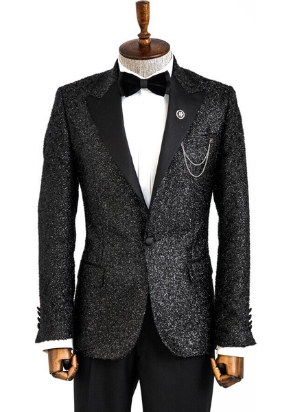Siyah Simli Slimfit Damatlık Ceket
