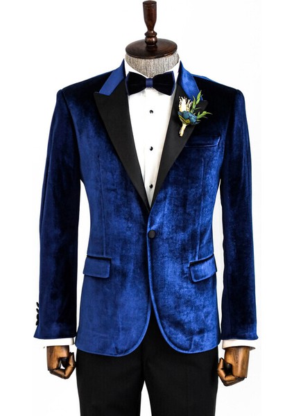 Lacivert Slimfit Sivri Yaka Damatlık Ceket