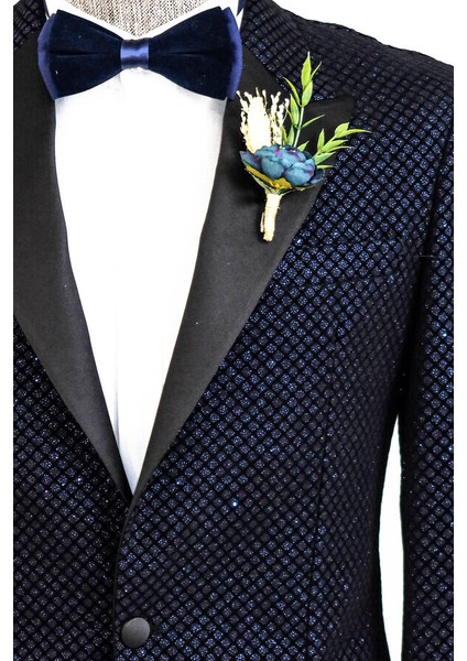 Lacivert Üzerine Siyah Desenli Simli Damatlık Ceket fiyatları