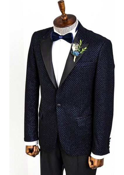 Lacivert Üzerine Siyah Desenli Simli Damatlık Ceket fırsatları