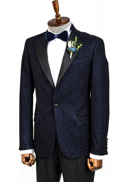 Lacivert Üzerine Siyah Desenli Simli Damatlık Ceket indirimleri