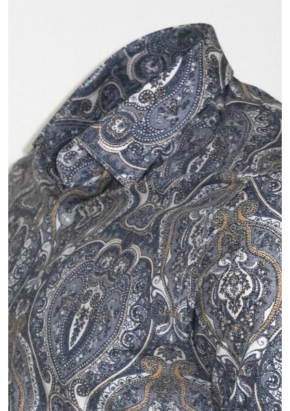 Damask Desenli Mavi Slim Fit Gömlek fiyatları