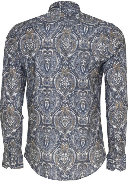 Damask Desenli Mavi Slim Fit Gömlek fırsatları