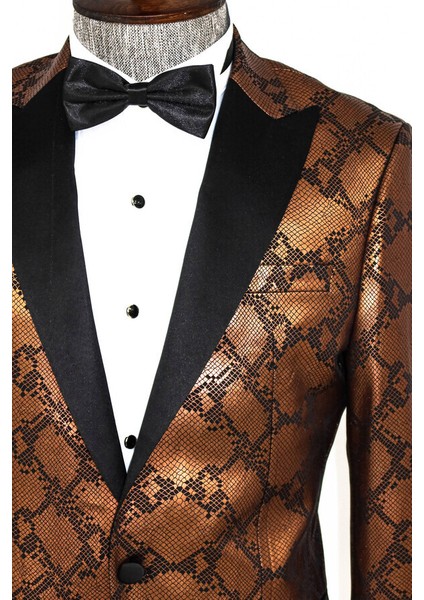 Desenli Slim Fit Kahverengi Smokin Ceket fiyatları