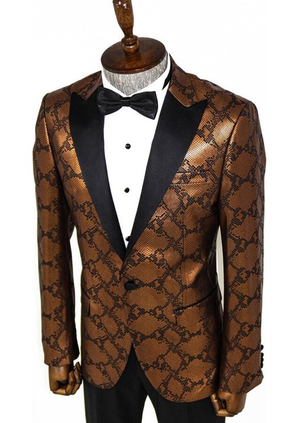 Desenli Slim Fit Kahverengi Smokin Ceket fırsatları