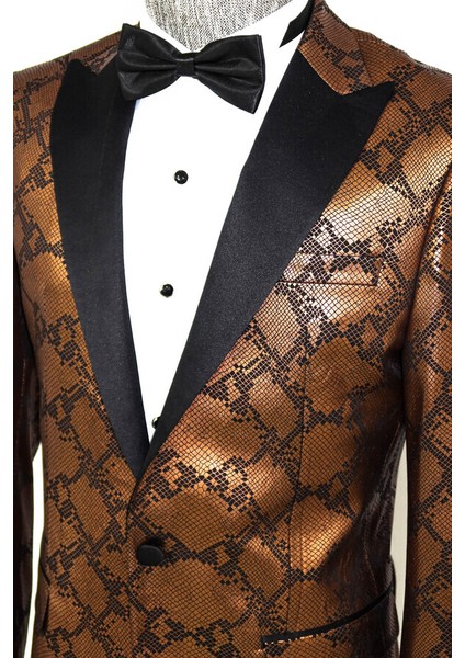 Desenli Slim Fit Kahverengi Smokin Ceket indirimleri