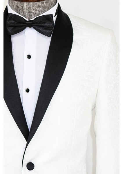 Çiçek Desenli Beyaz Slim Fit Smokin Ceket fiyatları