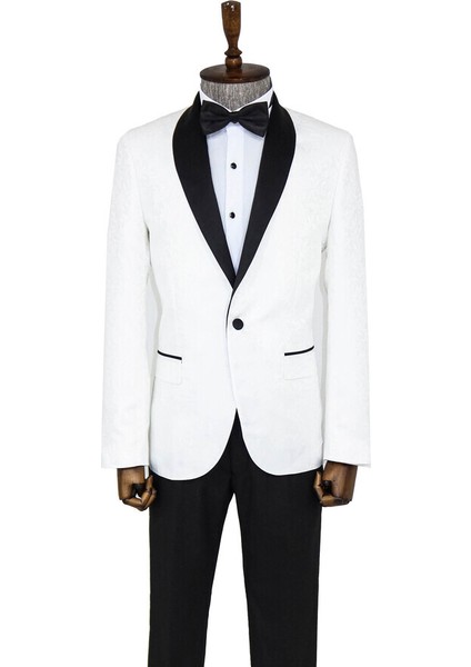 Çiçek Desenli Beyaz Slim Fit Smokin Ceket modelleri