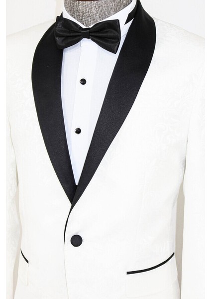 Çiçek Desenli Beyaz Slim Fit Smokin Ceket indirimleri