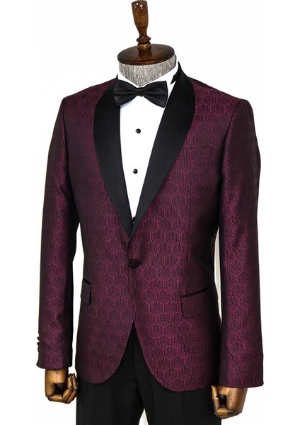 Bordo Beşgen Desenli Smokin Ceket indirimleri