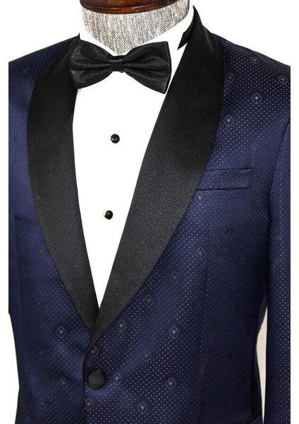 Lacivert Nokta Desenli Slim Fit Smokin Ceket fiyatları