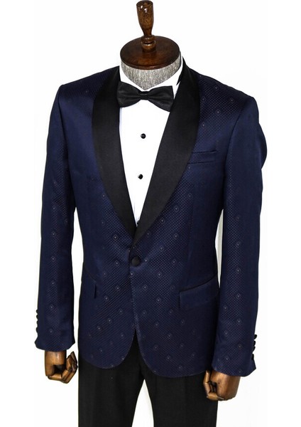 Lacivert Nokta Desenli Slim Fit Smokin Ceket fırsatları