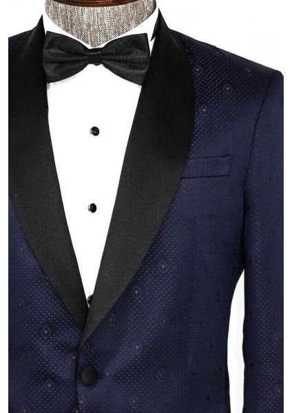 Lacivert Nokta Desenli Slim Fit Smokin Ceket indirimleri