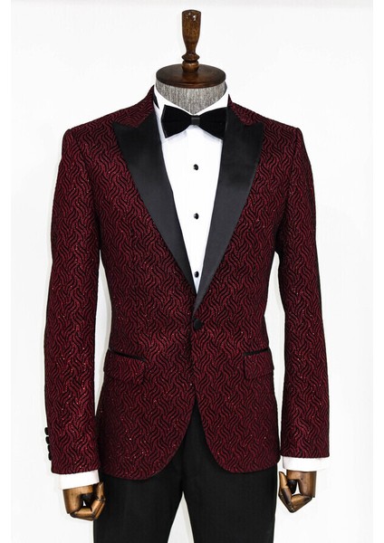 Bordo Simli Desenli Smokin Ceketi modelleri
