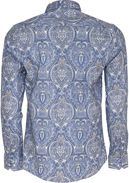 Mavi Damask Desenli Slim Fit Gömlek