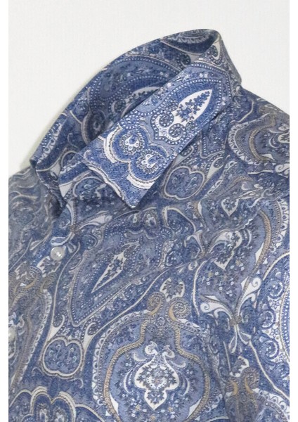 Mavi Damask Desenli Slim Fit Gömlek fiyatları